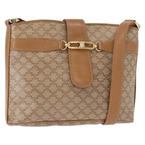 Authentic CELINE Macadam Canvas Shoulder Bag PVC Beige Gold